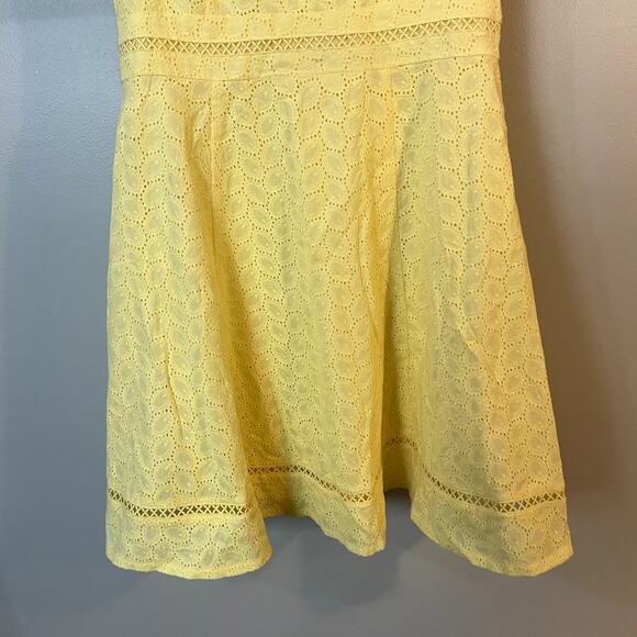 Calvin Klein Yellow Eyelet Detail Lace A-Line Cocktail Dress Women's SZ 8P EUC - Picture 3 of 12